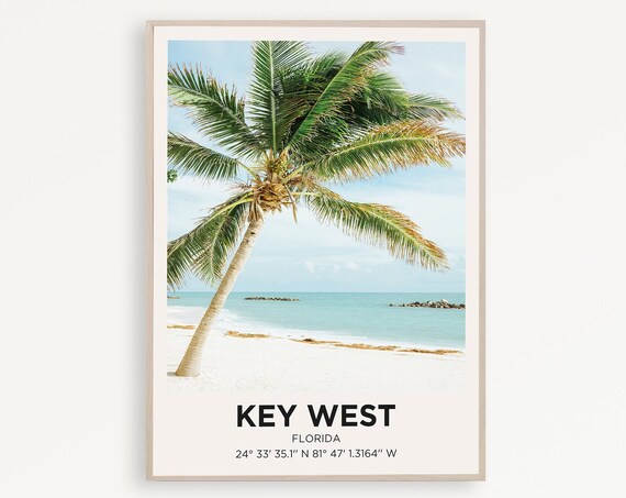 Key West Florida Palm Tree Beach Minimalist Photo Travel Poster