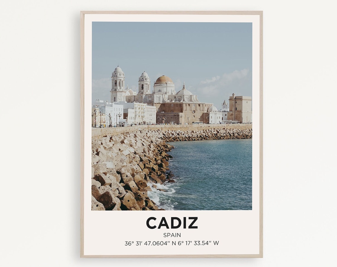 Cadiz Spain Waterfront Cathedral Coastal City Travel Photo Poster
