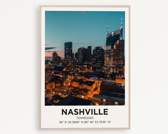 Nashville Tennessee Night Skyline City Lights Photography Wall Poster