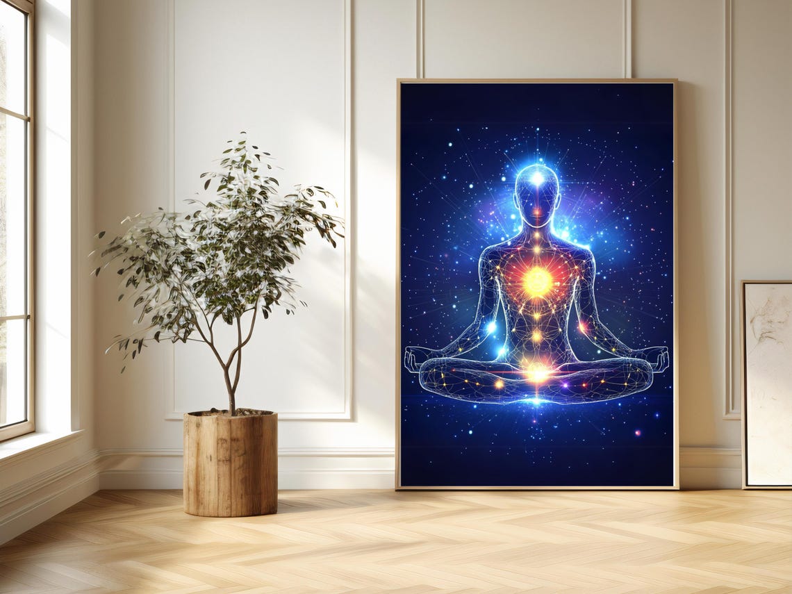 Cosmic Chakra Meditation Wall Art Spiritual Yoga Print Energy Healing Mindfulness Decor