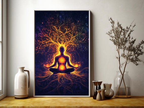Chakra Meditation Wall Art Spiritual Energy Tree Print Yoga Healing Decor