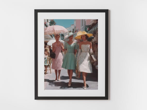 Slim Aarons Style Ladies Shopping Wall Art Vintage Fashion Street Scene Old Money Photography Print