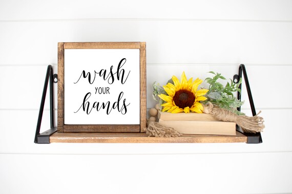 Wash Your Hands Script Rustic Bathroom Wall Sign Farmhouse Poster