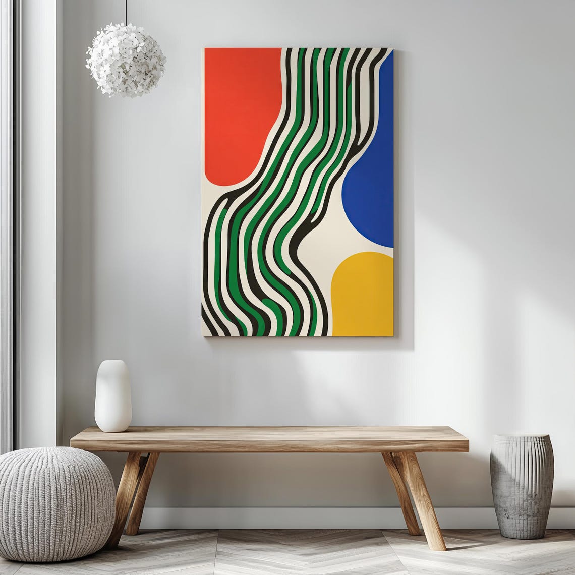Retro Wavy Stripes Abstract Art Red Blue Yellow Color Block Poster - Image 2