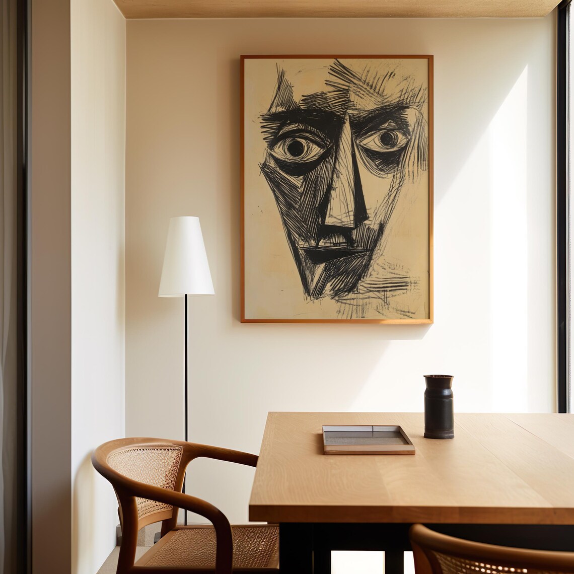 Lines Of Reflection Abstract Expressionist Face Wall Art Minimalist Black Ink Portrait Bold Line Art For Modern Home Decor - Image 4