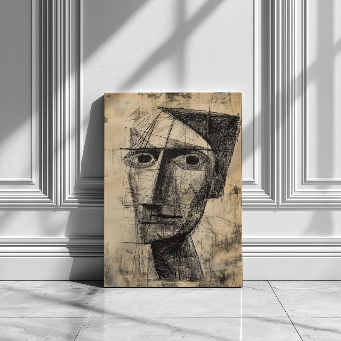 Fragmented Face Cubist Portrait Sketch Black Ink Expressionist Poster - Image 3