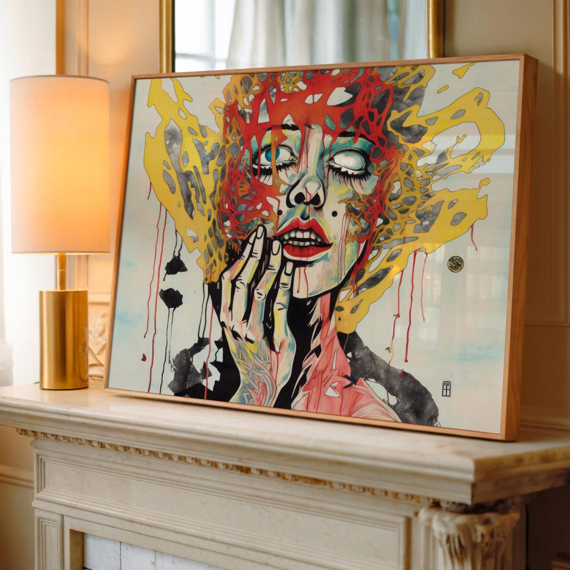Surreal Melting Face Portrait Red Yellow Abstract Emotional Art Poster - Image 7
