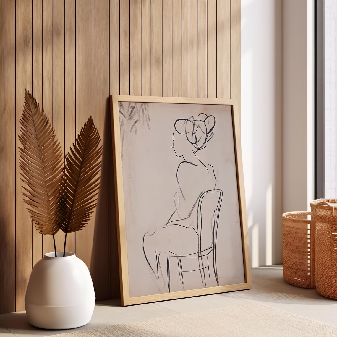 Seated Woman Elegant Line Art Contour Drawing Minimalist Figure Poster - Image 3