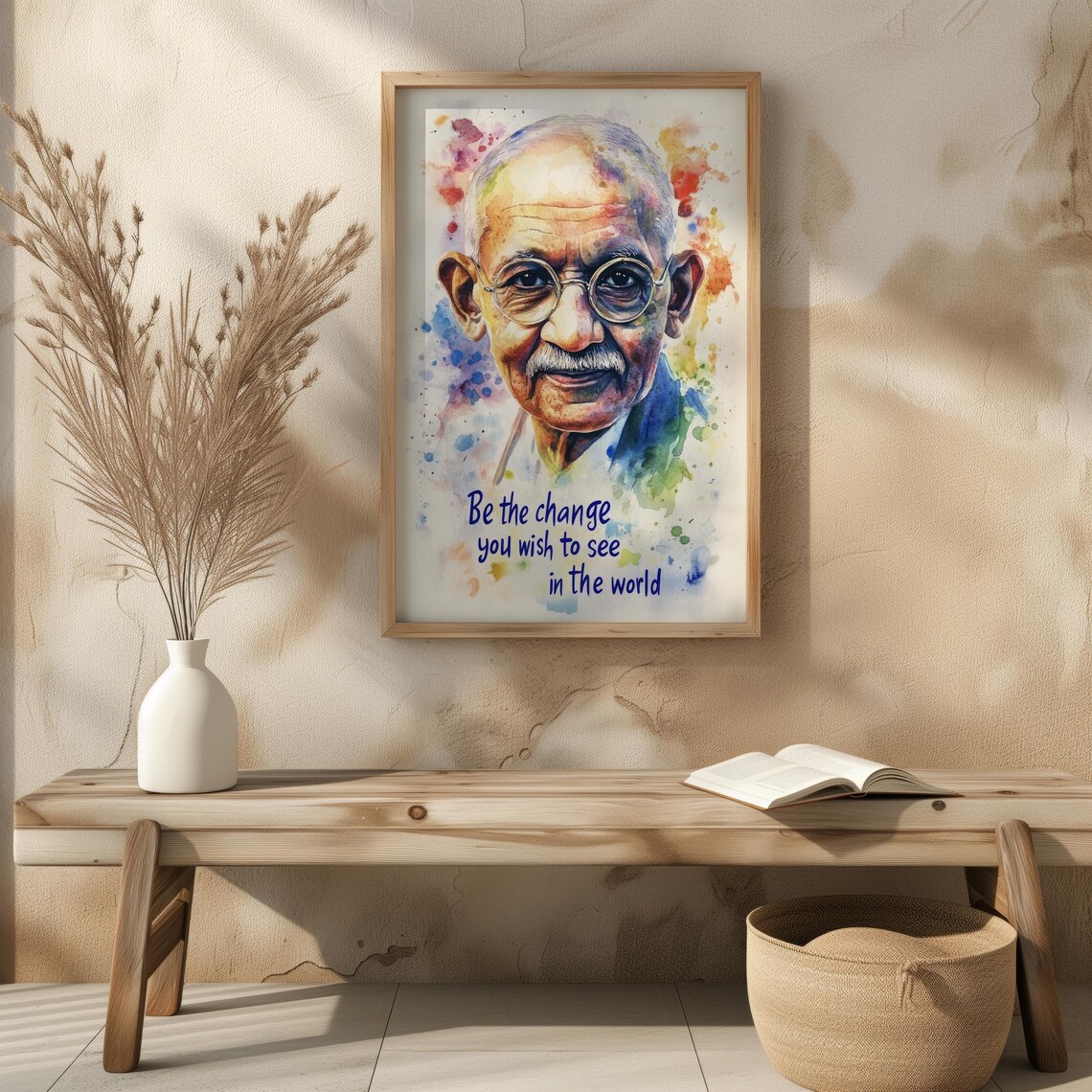 Mahatma Gandhi Watercolor Portrait Be The Change Inspirational Quote Print - Image 5