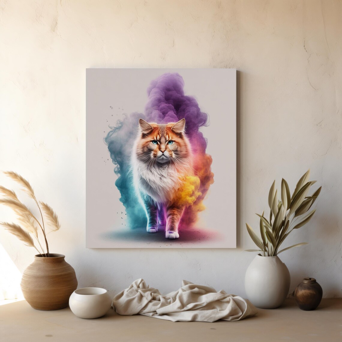 Fluffy Cat Rainbow Smoke Long Hair Cat Nursery Animal Art Poster - Image 5