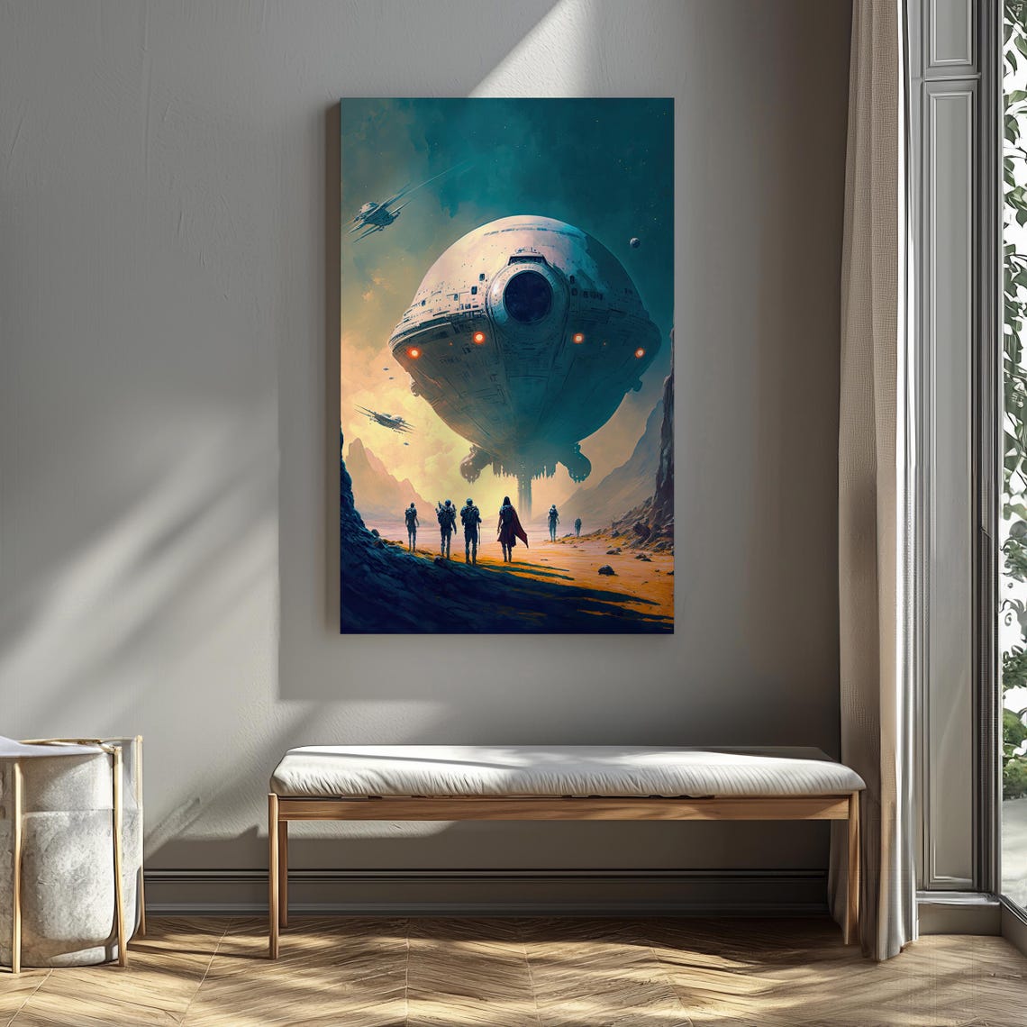 Giant Spaceship Desert Sci Fi Astronauts Retro Space Art Poster - Image 5