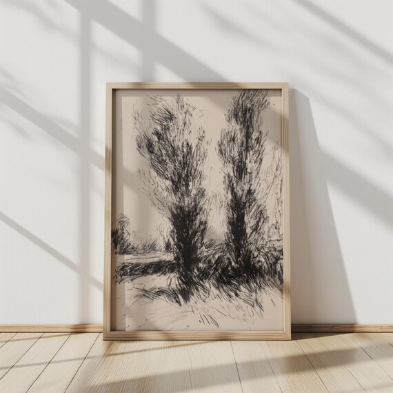 Whispering Trees In Monochrome Shadowy Grove Sketch Wall Art Ai Generated Ai Art Black And White Art