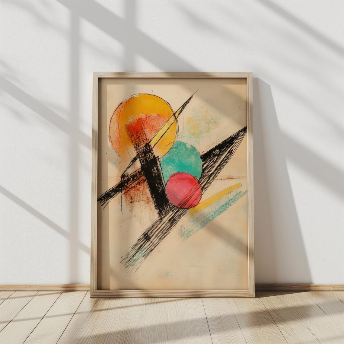 Cosmic Geometric Abstract Art Colorful Circles Bold Black Lines Poster