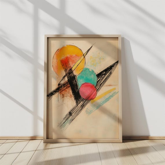 Cosmic Balance Abstract Geometric Art Modern Colorful Circles And Lines Minimalist Wall Decor Contemporary Art Print