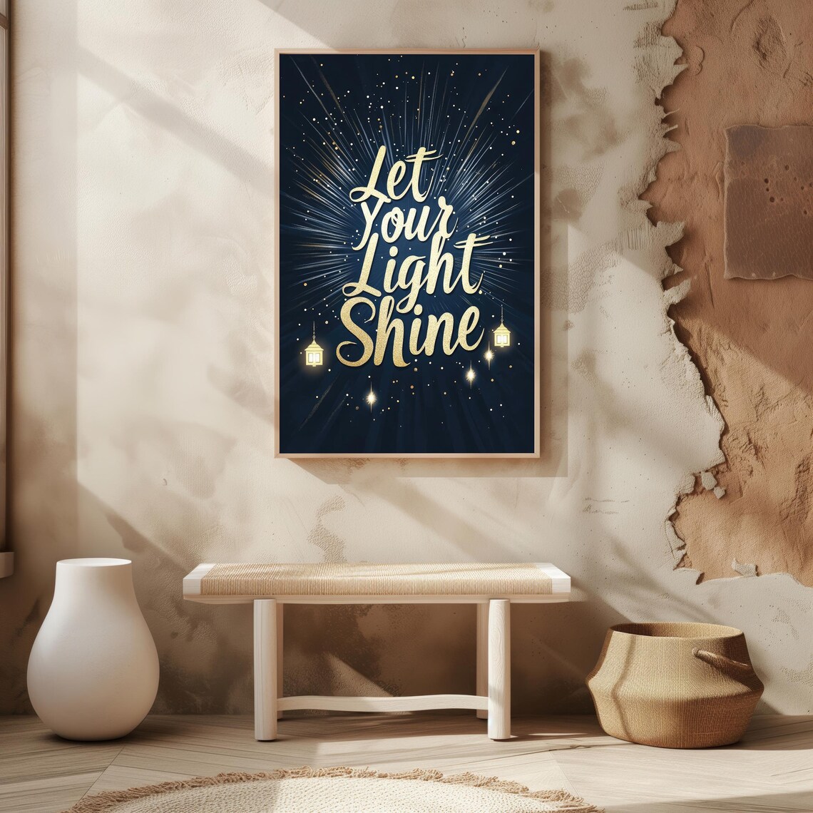 Let Your Light Shine Inspirational Print Gold Foil Typography Art Elegant Wall Decor With Dark Background And Glowing Lanterns Ai Art - Image 5