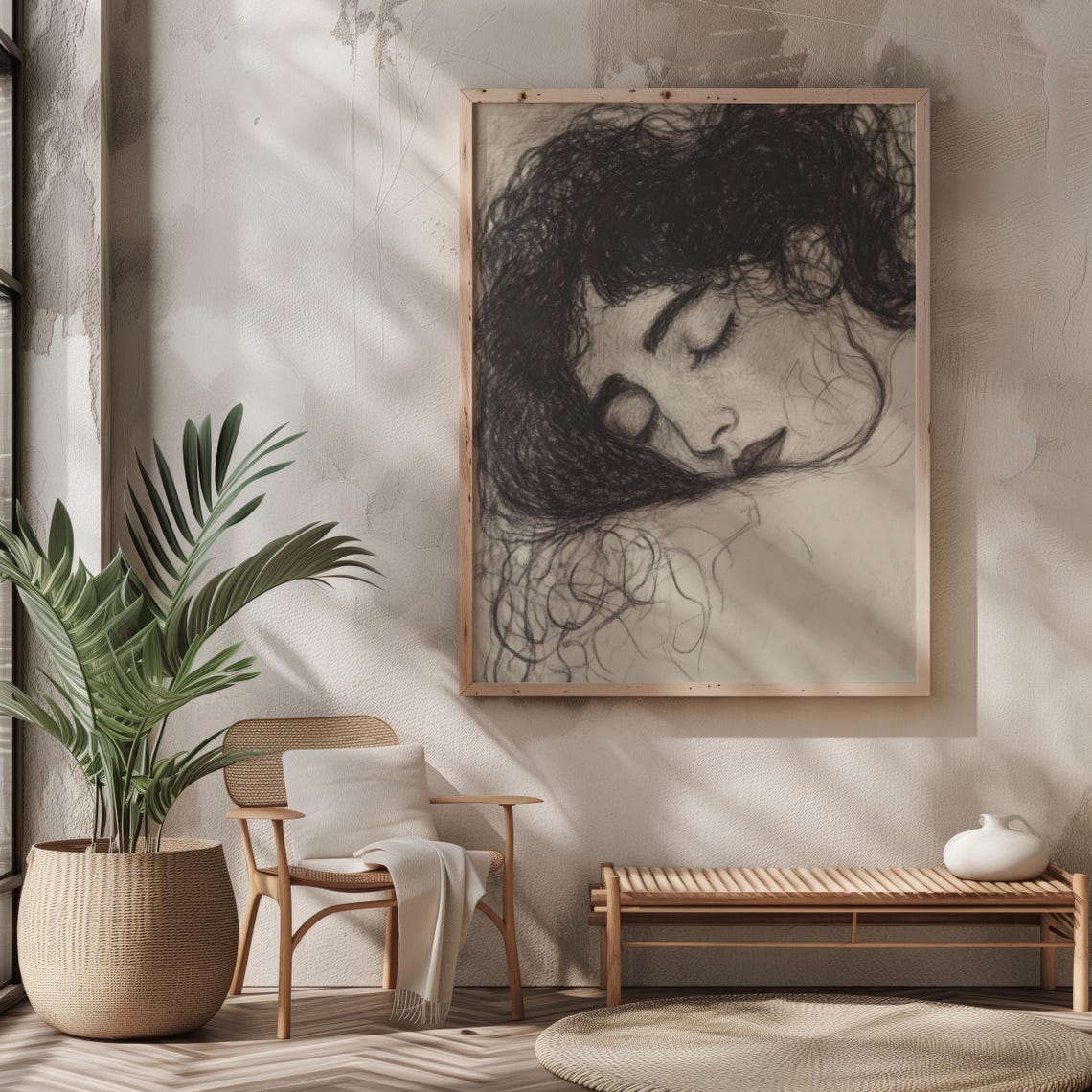 Sleeping Woman Charcoal Portrait Dreamy Expressionist Sketch Poster - Image 4