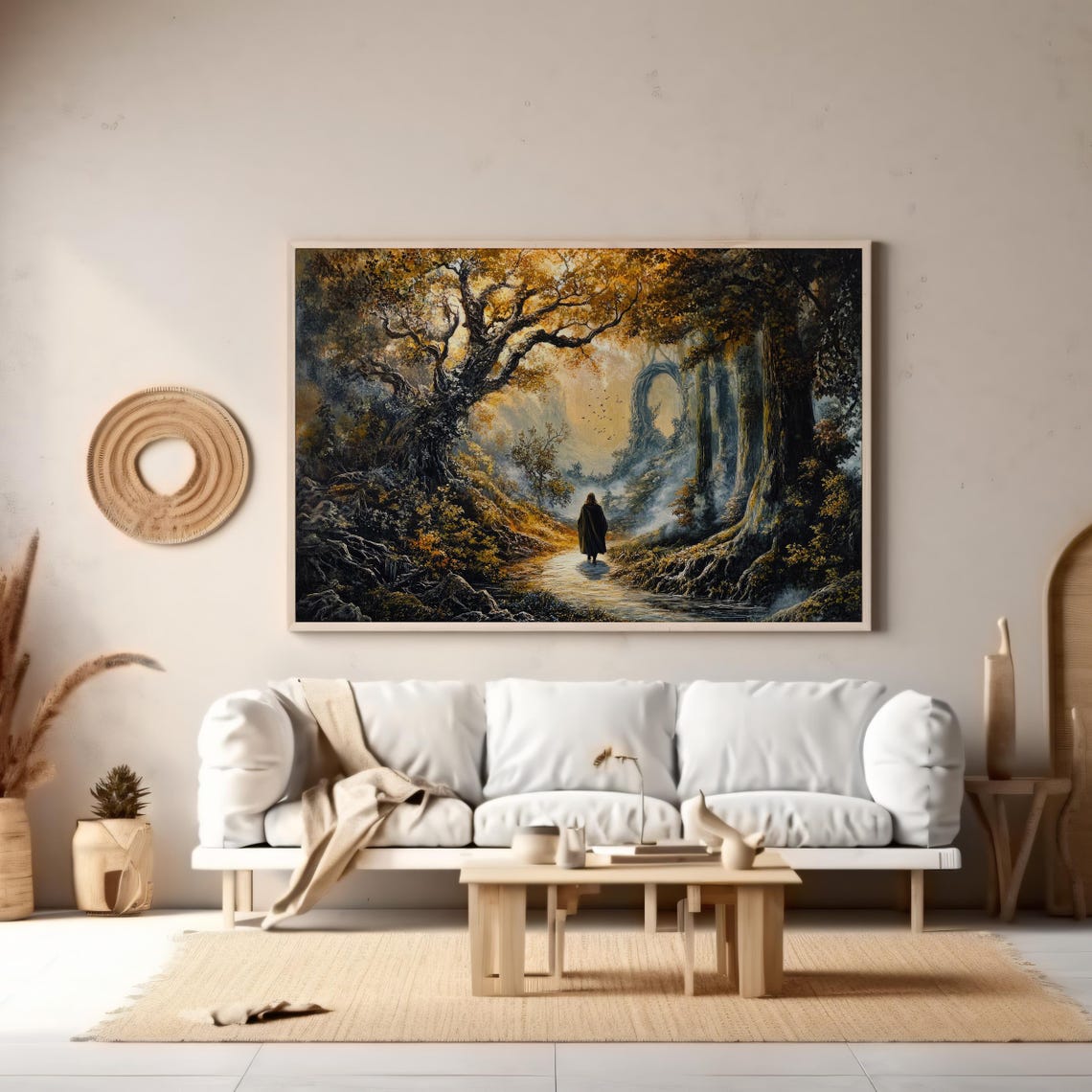 Mystical Forest Wanderer Fantasy Landscape Cloaked Figure Poster - Image 3