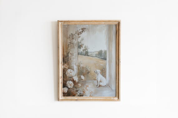 Vintage Fall Dog Art Neutral Rustic Autumn Prints Moody Farmhouse And Cottage Wall Dcor