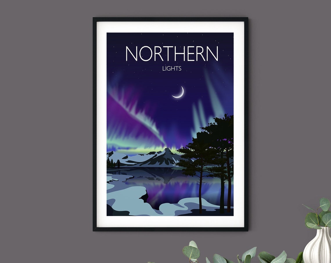 Northern Lights Aurora Night Sky Mountains Moonlight Art Poster - Image 5