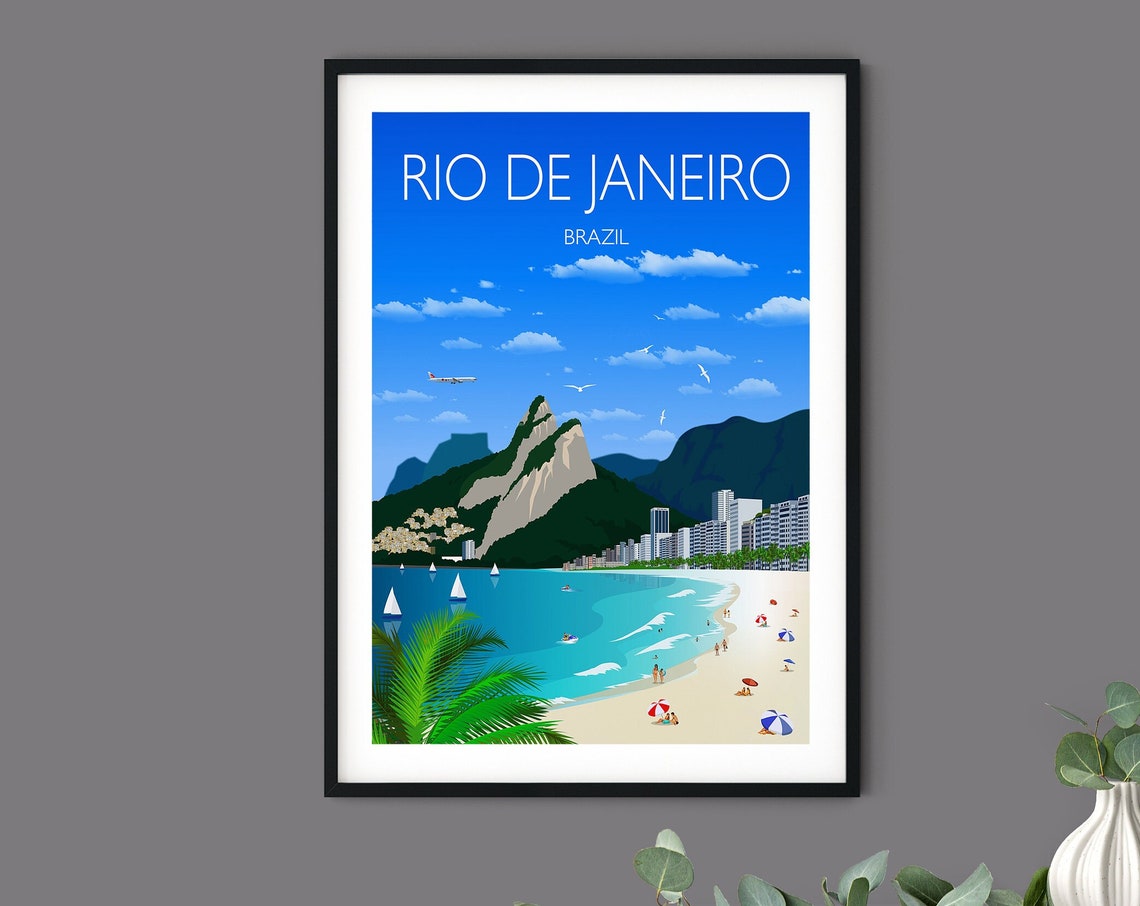 Travel Poster Of Rio De Janeiro Travel Print Of Rio De Janeiro Brazil Travel Poster Rio Print - Image 3