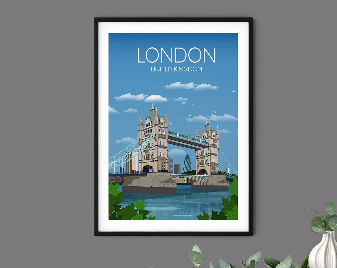 London Travel Print Tower Bridge Poster City Of London Uk Uk Travel Poster London Print Cityscape - Image 3