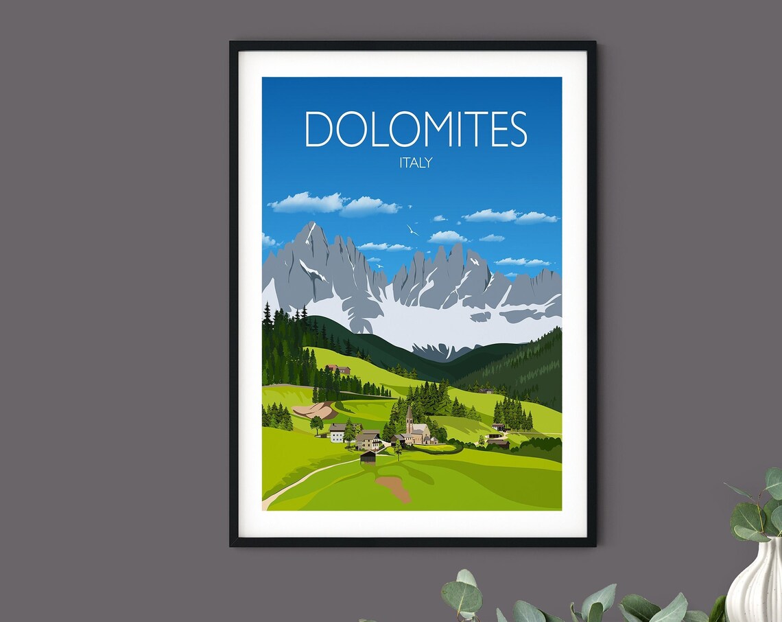 Dolomites Italy Alpine Mountain Valley Village Summer Art Poster - Image 5