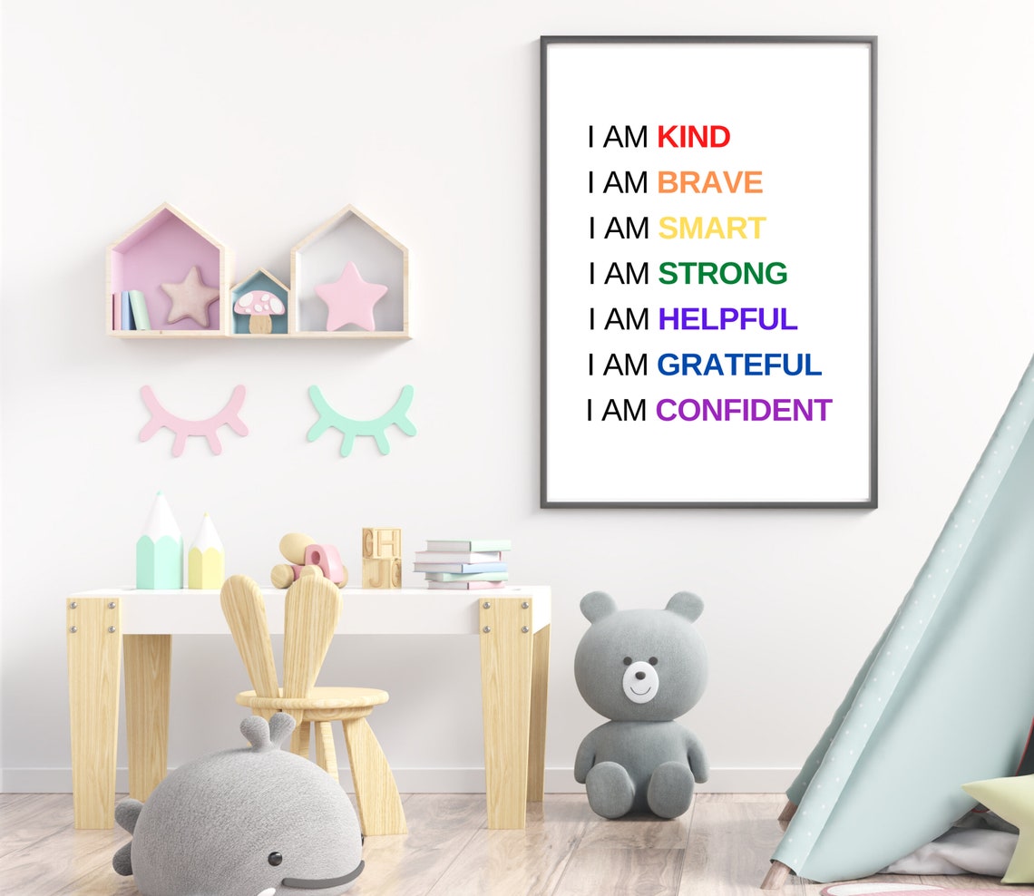 Rainbow Kids Affirmations I Am Kind Brave Smart Strong Poster - Image 2