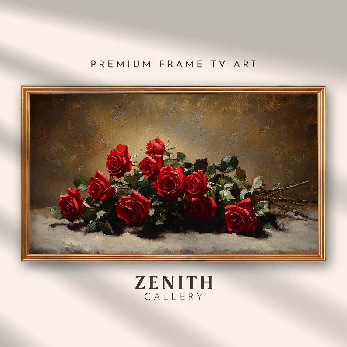 Red Roses Bouquet Warm Vintage Still Life Oil Painting Floral Poster