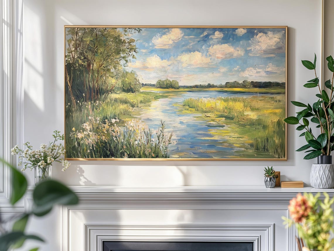 Spring River Meadow Wildflowers Sunny Impressionist Landscape Poster - Image 4
