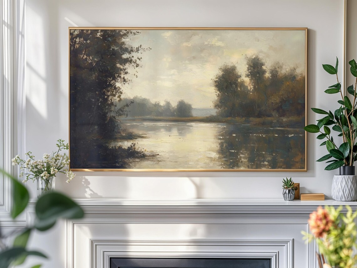 Vintage Lake Landscape Art Print, Rustic Moody Scene - Image 4