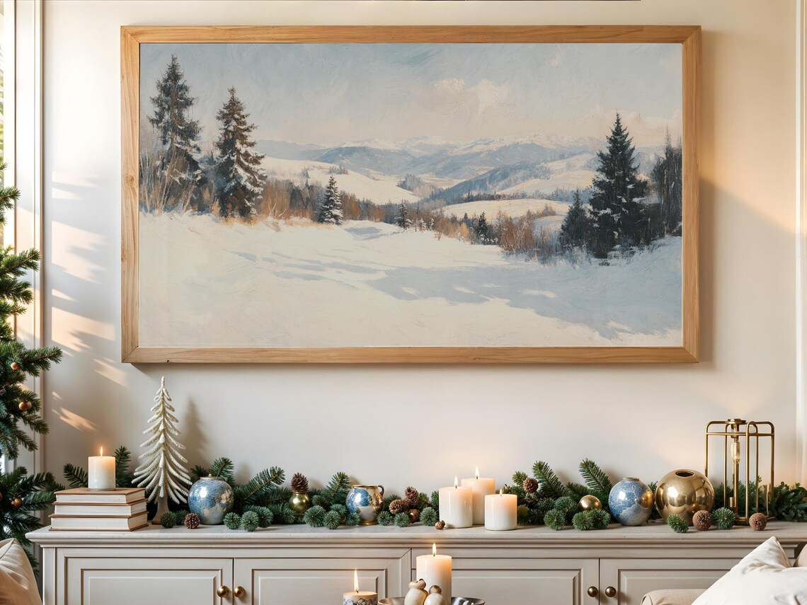 Winter Landscape Painting, Cozy Holiday Decor Art Print - Image 3