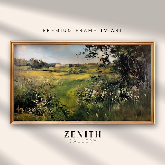 Spring Landscape Painting, Modern Vintage Nature Art