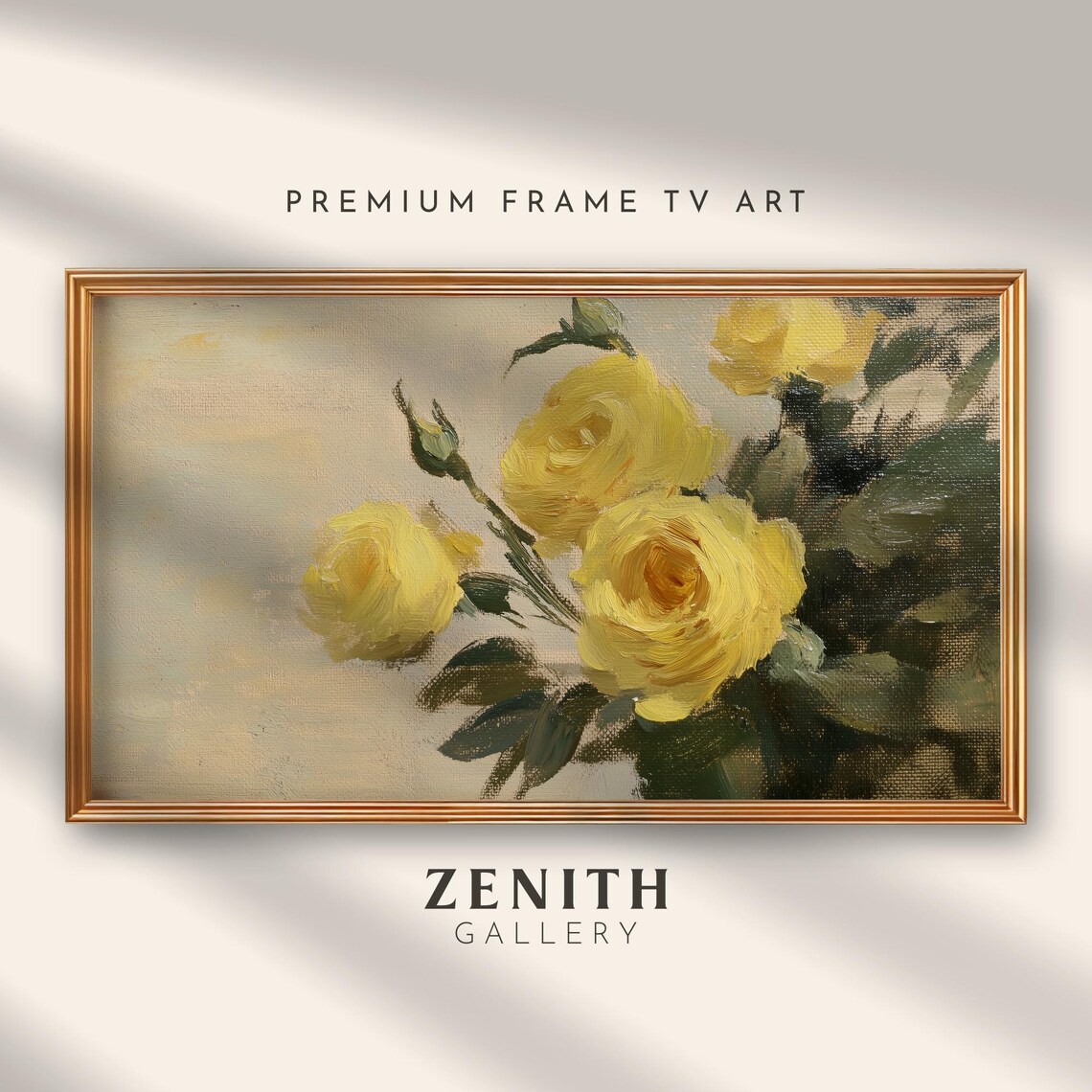 Frame Tv Art Roses Modern Yellow Botanical Flowers Oil Painting For Frame Tv Floral Tv Wallpaper Farmhouse Decor