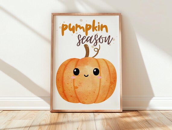 Pumpkin Season Cute Smiling Watercolor Pumpkin Autumn Kids Poster