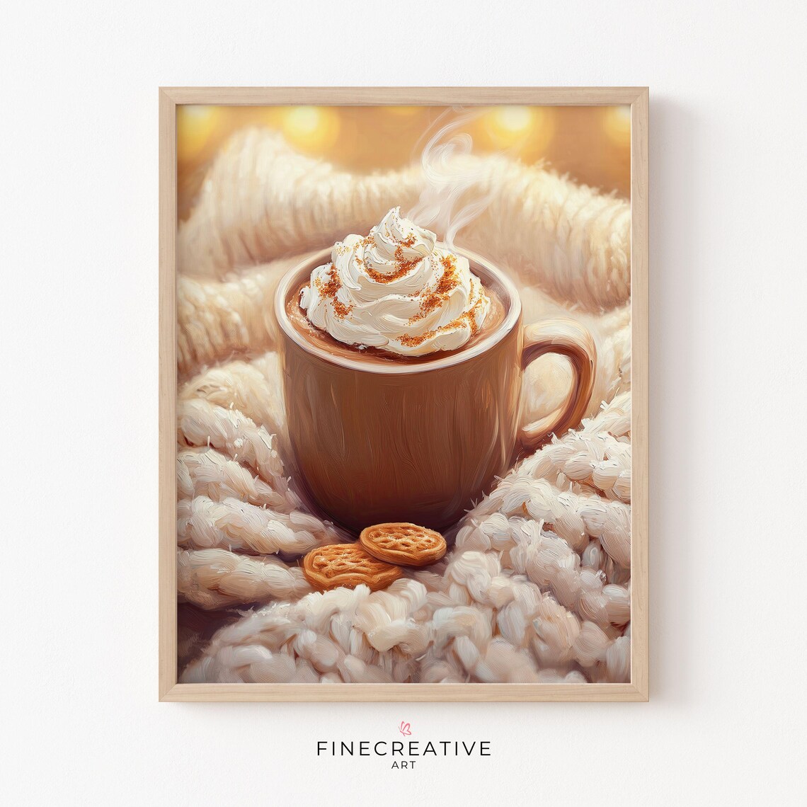 Steaming Hot Cocoa Mug With Whipped Cream On Knit Blanket Poster