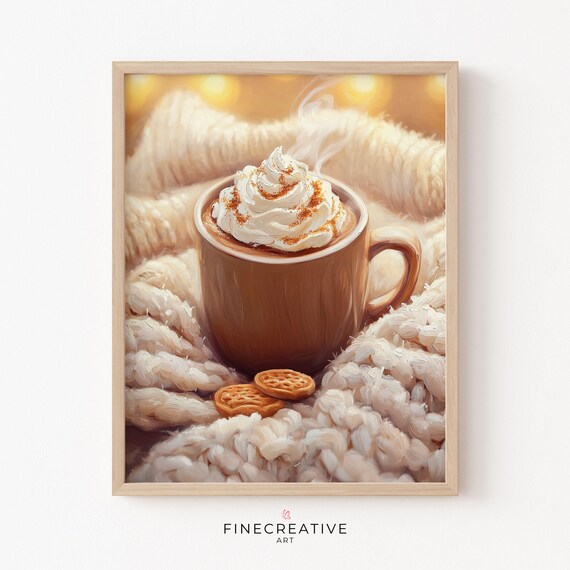 Steaming Hot Cocoa Mug With Whipped Cream On Knit Blanket Poster