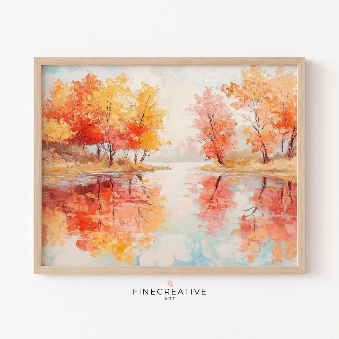 Autumn Lake Red Tree Reflections Fall Painting Landscape Poster