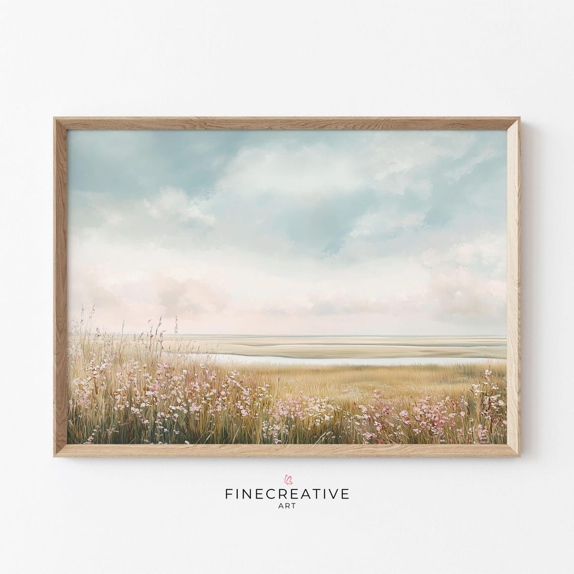 Misty Marsh Wild Grasses Soft Cloudy Sky Countryside Painting Poster