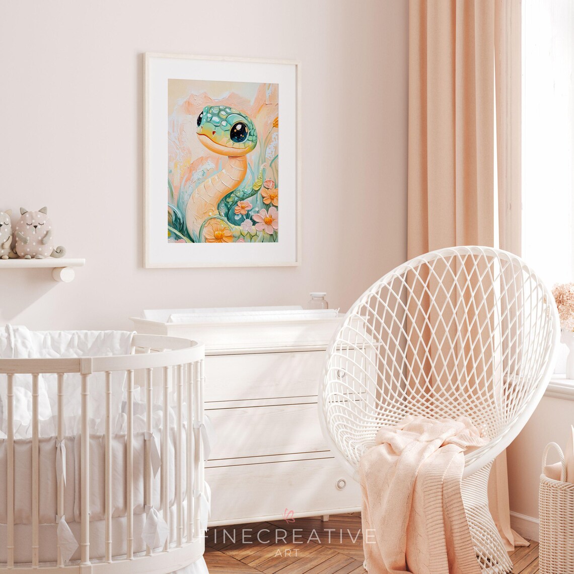Cute Baby Snake Flowers Pastel Nursery Animal Portrait Art Print - Image 3