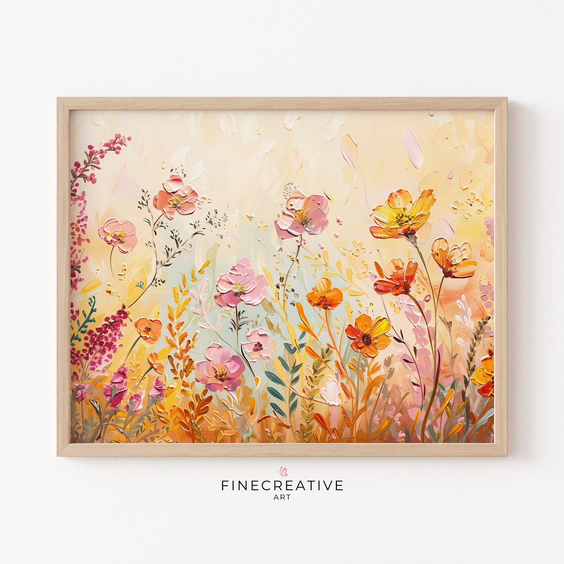 Wildflower Meadow Impasto Painting Pink Orange Summer Flower Poster