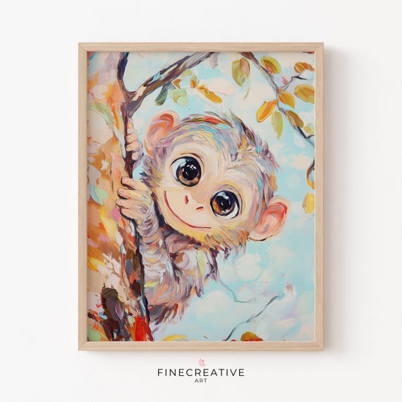 Baby Ape Print Nursery Painting Wall Art Cute Nursery Decor Baby Animal Art Instant Kids Room Decor B32