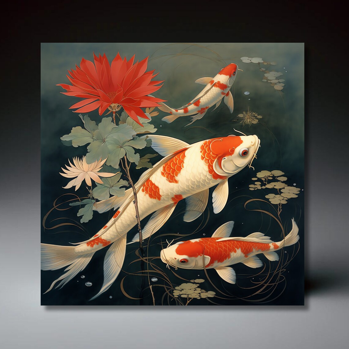 Koi Pond Watercolor Art Print, Japanese Decor