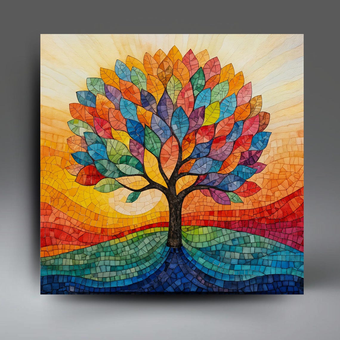 Mosaic Look Stained Glass Tree Ceramic Tile Decorative Tile Nature Tree Art Trivet Spoon Rest Option Unique Home Decor Gift Accent