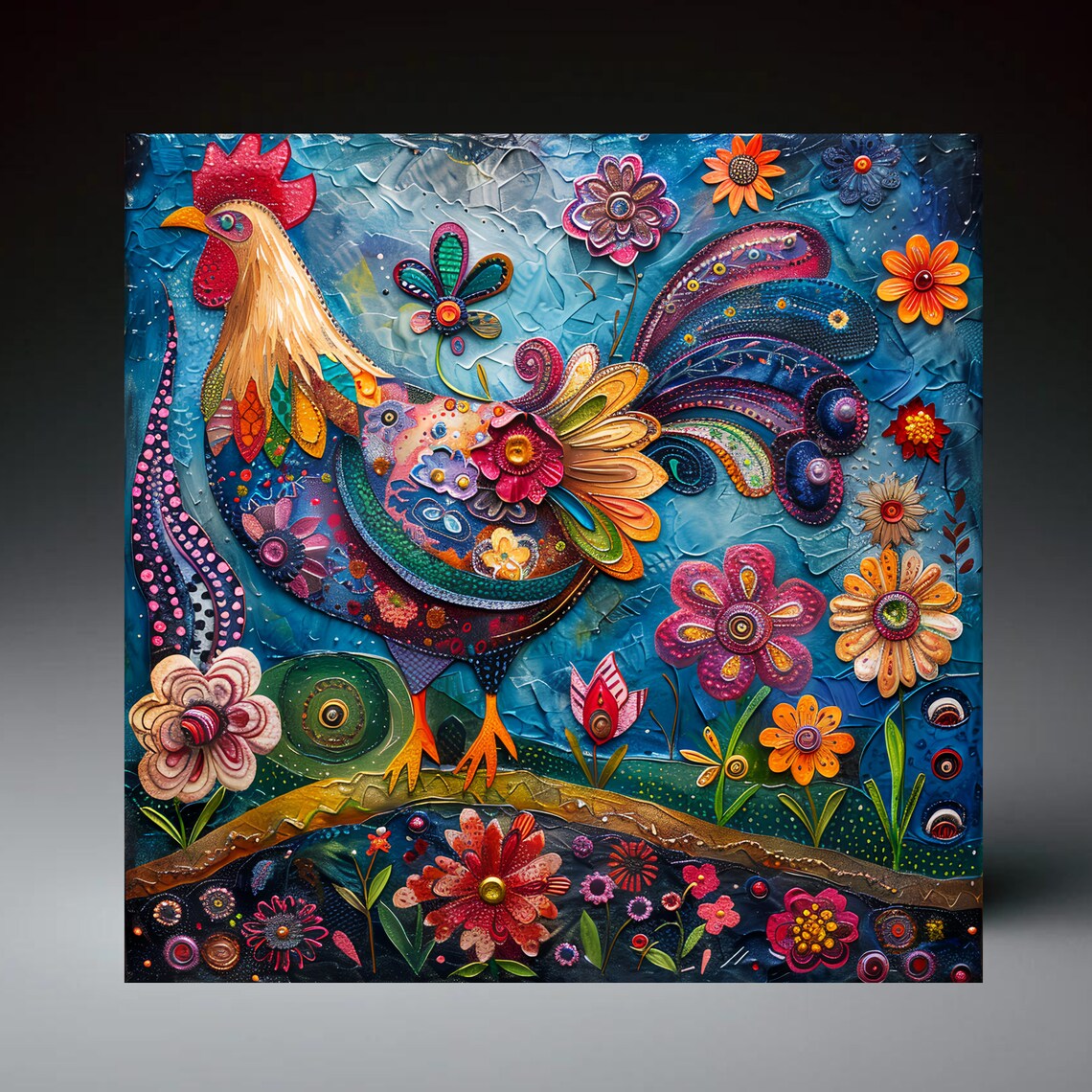 Whimsical Rooster Tile Art Print, Kitchen Decor