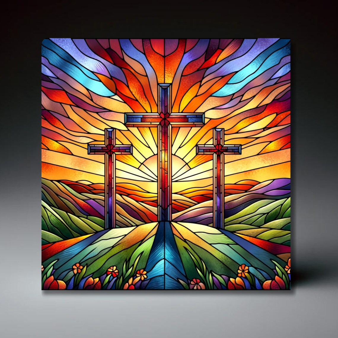Christian Cross Stained Glass Look Ceramic Tile