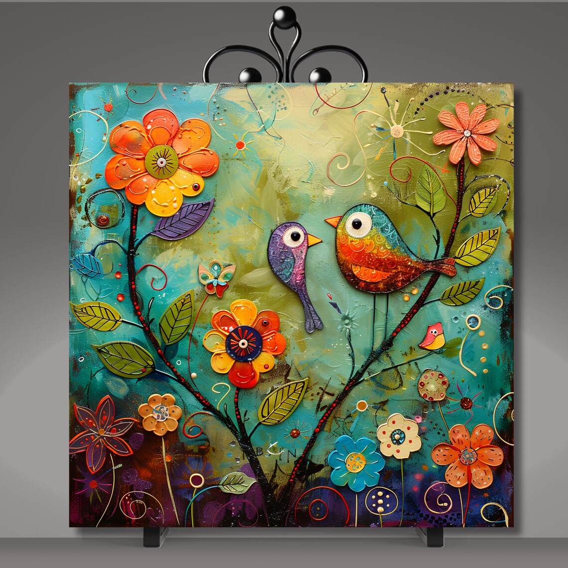 Songbird Folk Art Tile, Nature and Wildlife Decor - Image 5