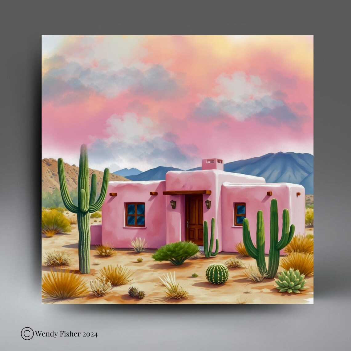 Desert Southwest Pink Adobe House Art Print, Arizona