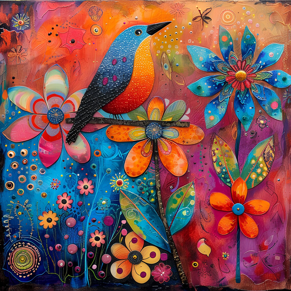 Songbird Folk Art Expressionism Wildlife Art Print - Image 4