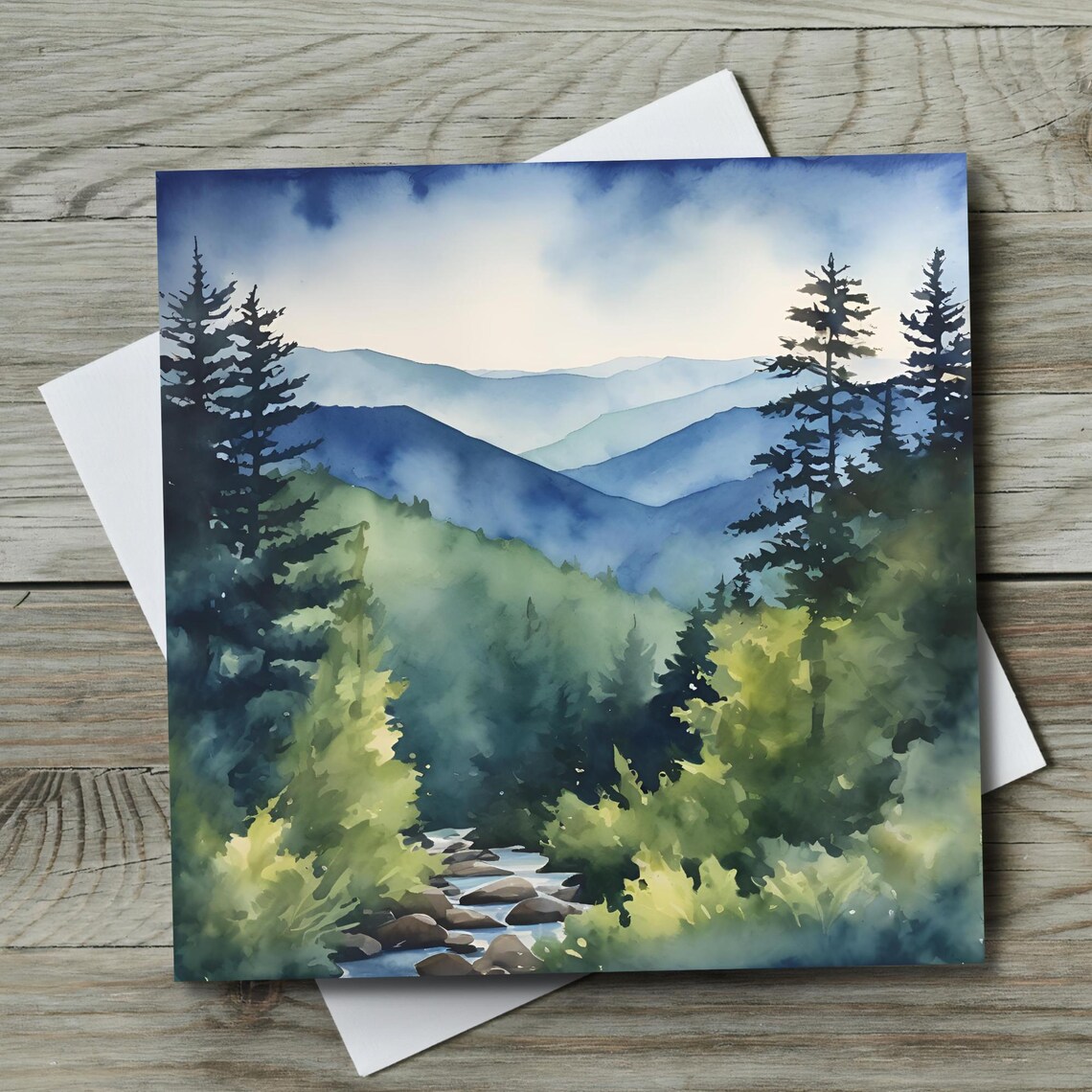 Watercolor Smoky Mountains Mountain Landscape Art Print - Image 3