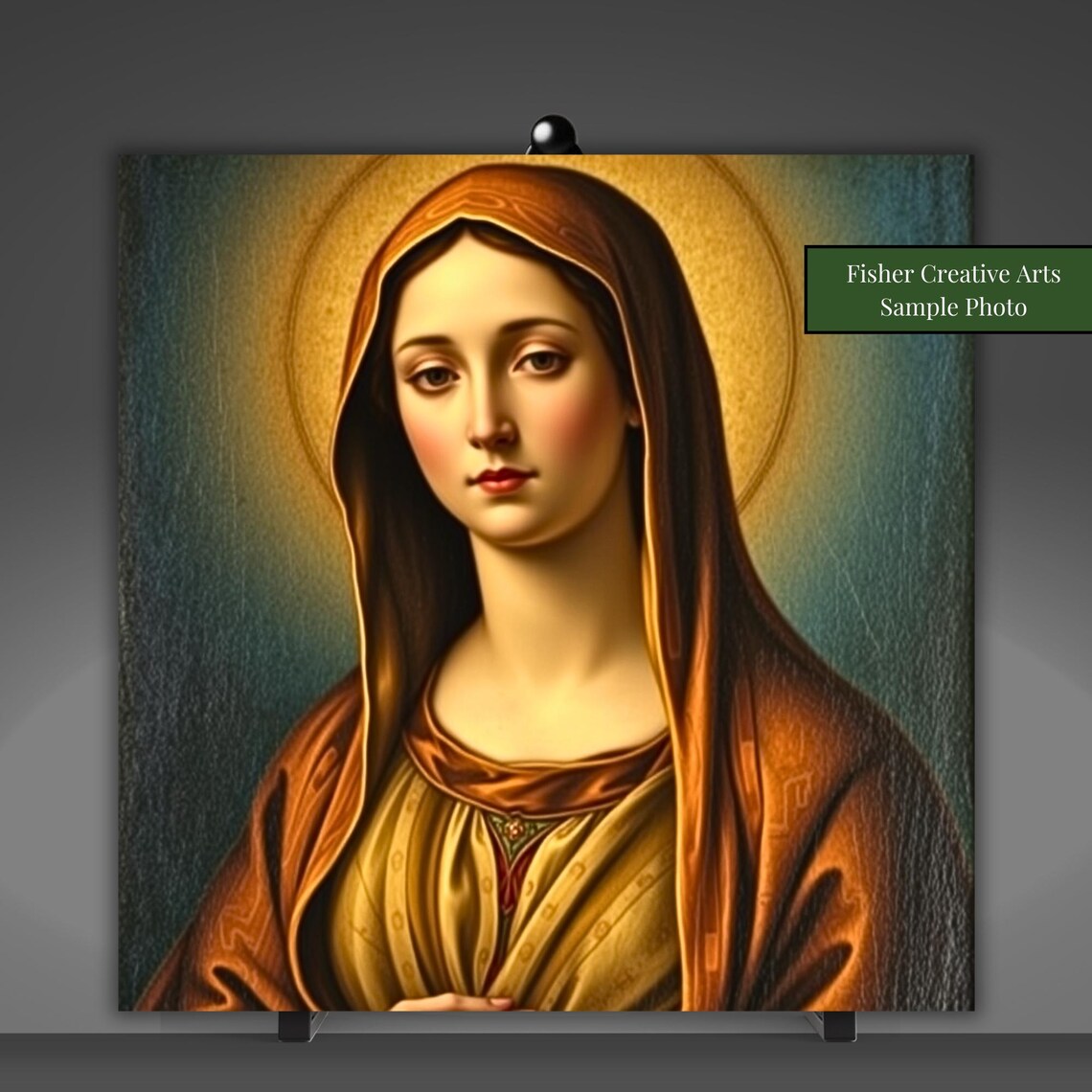 Virgin Mary with Golden Halo Vintage Catholic Devotional Wall Art - Image 5